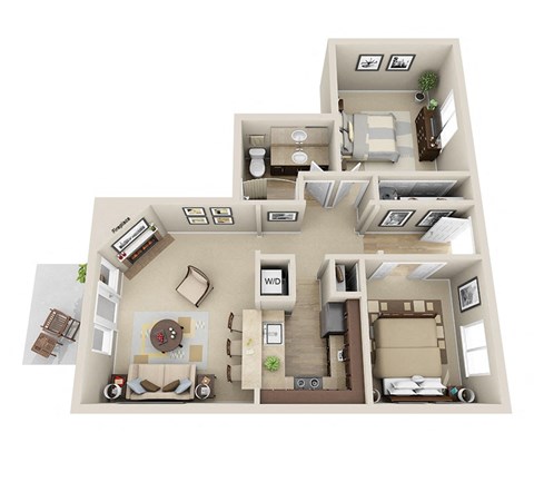 Floor plan for 1 bed, 1 bath, 768 sqft